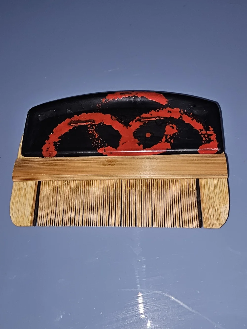 Japanese Vintage Bamboo Pocket Comb with Black & Red Decorative Handle